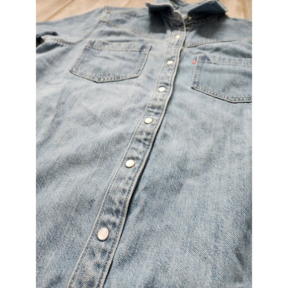 Levi's Louisa Denim Dress Womens S Blue Short Sleeve Pearl Snap Pockets Relaxed - Picture 2 of 10